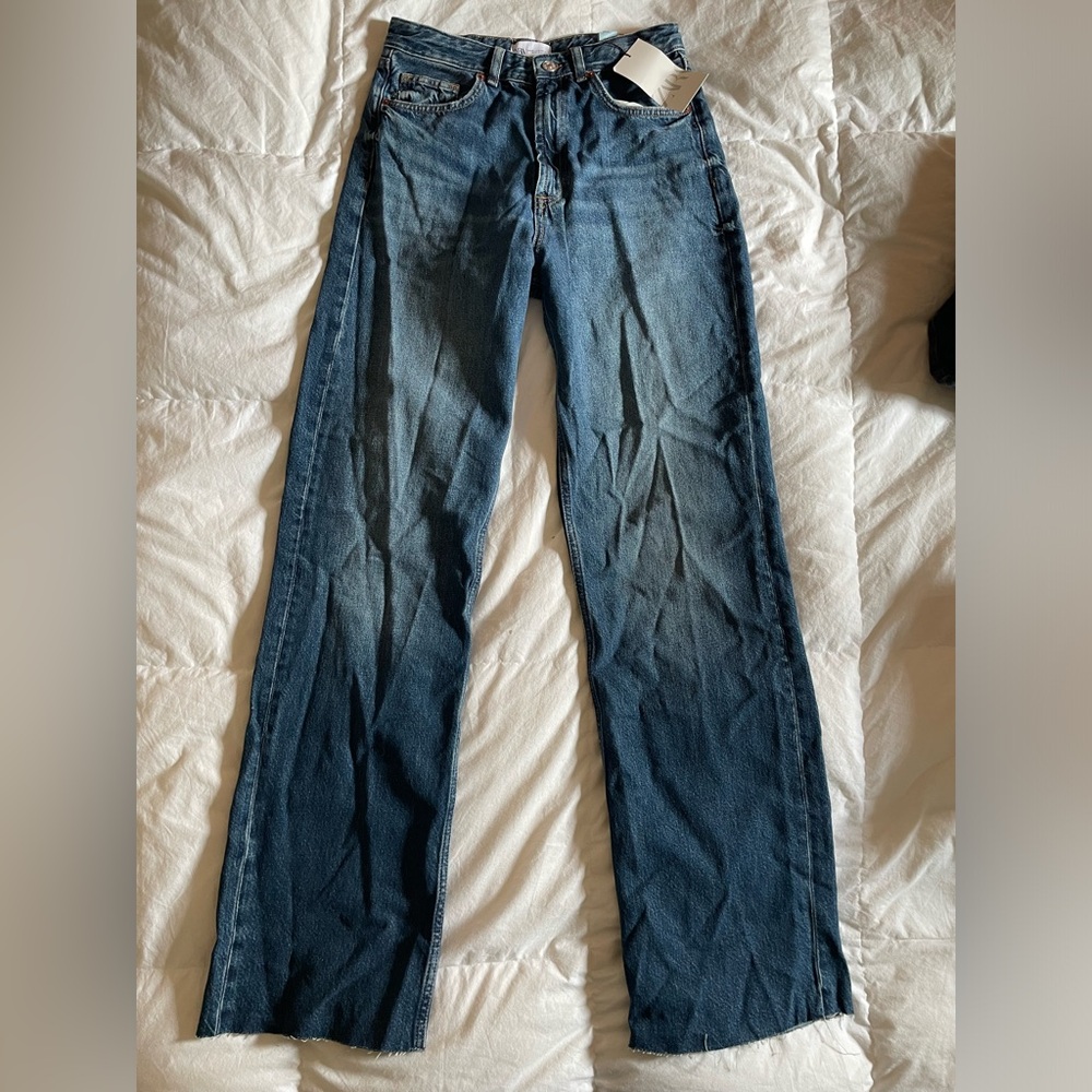 Zara High Rise Full Length Wide Leg Jeans Various Blue Washes